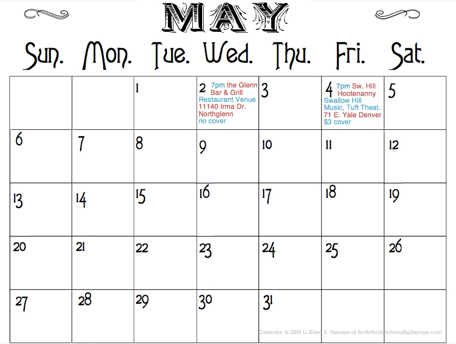 calendar for Eilee George music performances