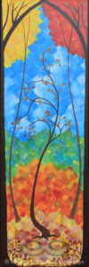 Digital image of original acrylic painting by Linda Eileen S. George a.k.a. "Eilee" George entitled "Autumn" - part of a series of the Four Seasons, 36"h x 12"w