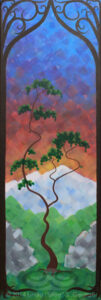 Digital image of original acrylic painting by Linda Eileen S. George a.k.a. "Eilee" George entitled "Summer" - part of a series of the Four Seasons, 36"h x 12"w