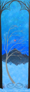 Digital image of original acrylic painting by Linda Eileen S. George a.k.a. "Eilee" George entitled "Winter" - part of a series of the Four Seasons, 36"h x 12"w