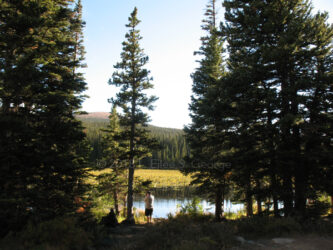 Digital photograph of Greg taking photos at Brainerd Lake near Nederland and Gold Hill in Boulder County in the fall; © 2018 L. Eilee S. George