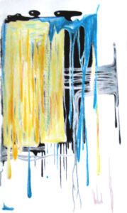 Digital image of colored pencil drawing "Percocet", inspired by the bizarre dreams on medication following major surgery; drawing and image © 2008 L. Eilee S. George