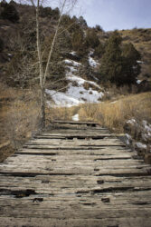 Battered bridge made from rail car parts near Central City/Blackhawk Colorado © 2022 L. Eilee S. George