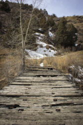 Battered bridge made from rail car parts near Central City/Blackhawk Colorado © 2022 L. Eilee S. George