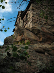 Chapel on the Rock in Allenspark CO, recalling Matthew 7 in the Bible: "24 “Everyone then who hears these words of mine and does them will be like a wise man who built his house on the rock. 25 And the rain fell, and the floods came, and the winds blew and beat on that house, but it did not fall, because it had been founded on the rock." photo © 2010 L. Eilee S. George