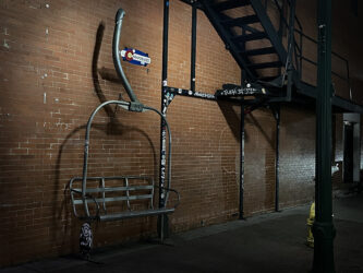 Clever repurposing for a bench in Olde Town Arvada CO © 2022 L. Eilee S. George