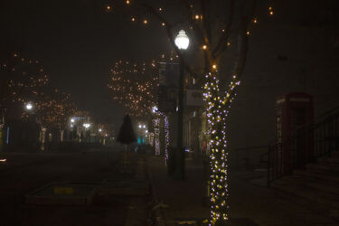 Old Wadsworth thru Olde Town Arvada CO during fog at midnight © 2022 L. Eilee S. George