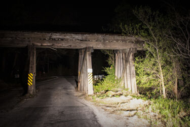 Old train trestle in Jasper County at night © 2022 L. Eilee S. George